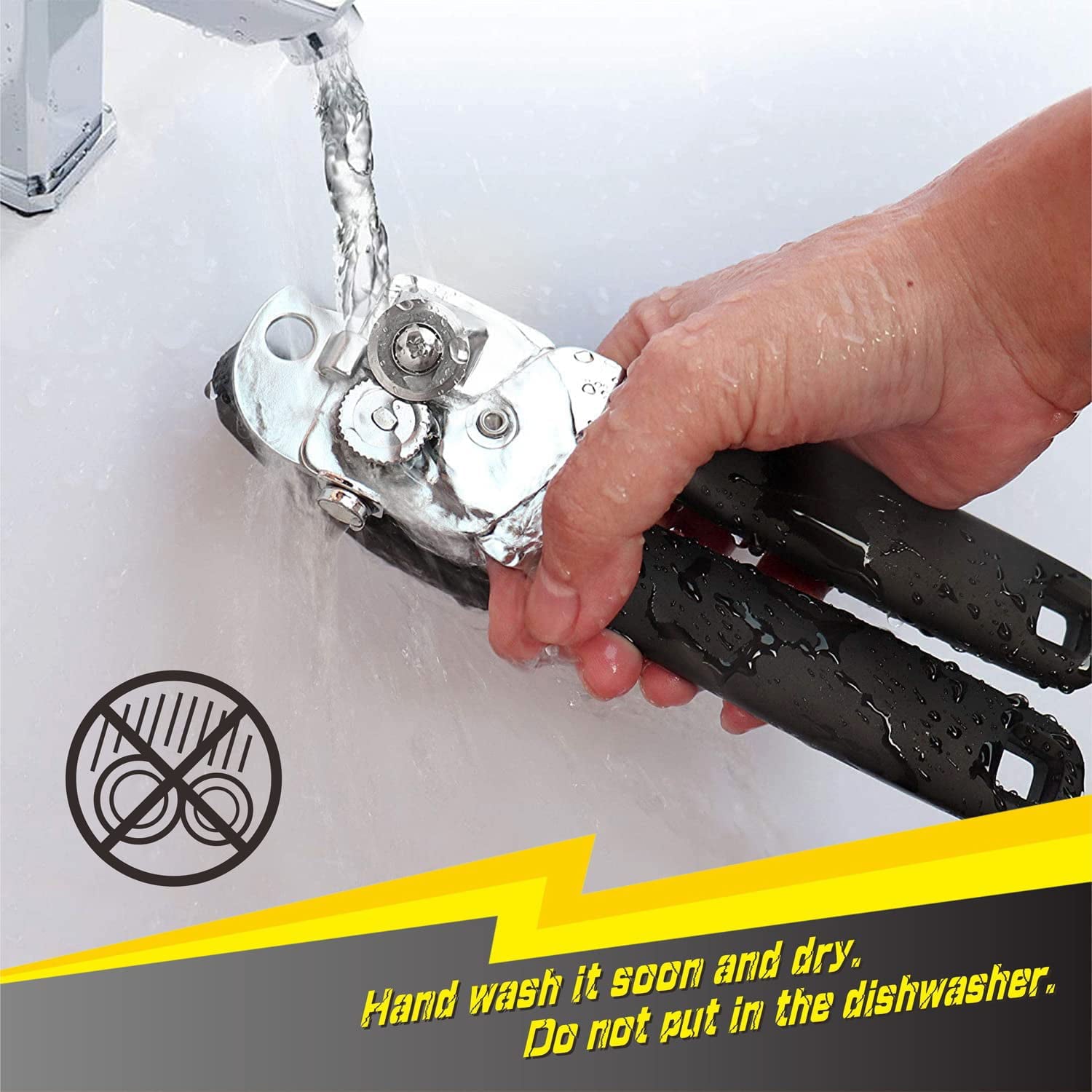 Can Opener with Magnet - No Trouble Lid Lift, Manual Can Opener Smooth Edge, with Soft Rubber Handles - Comfortable and Safe, Can Opener Handheld with Bottle Opener, Easy to Use & Heavy Duty, Black