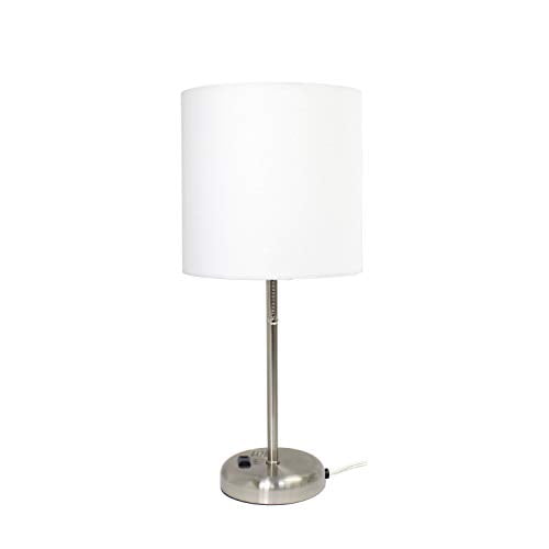 Limelights Stick Lamp with Charging Outlet and Fabric Shade, White