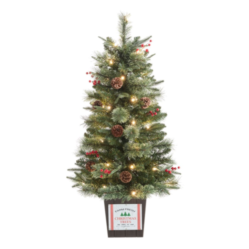 3.5 Ft Pre-Lit Potted Artificial Cashmere Pine Christmas Tree w 35 LED Lights