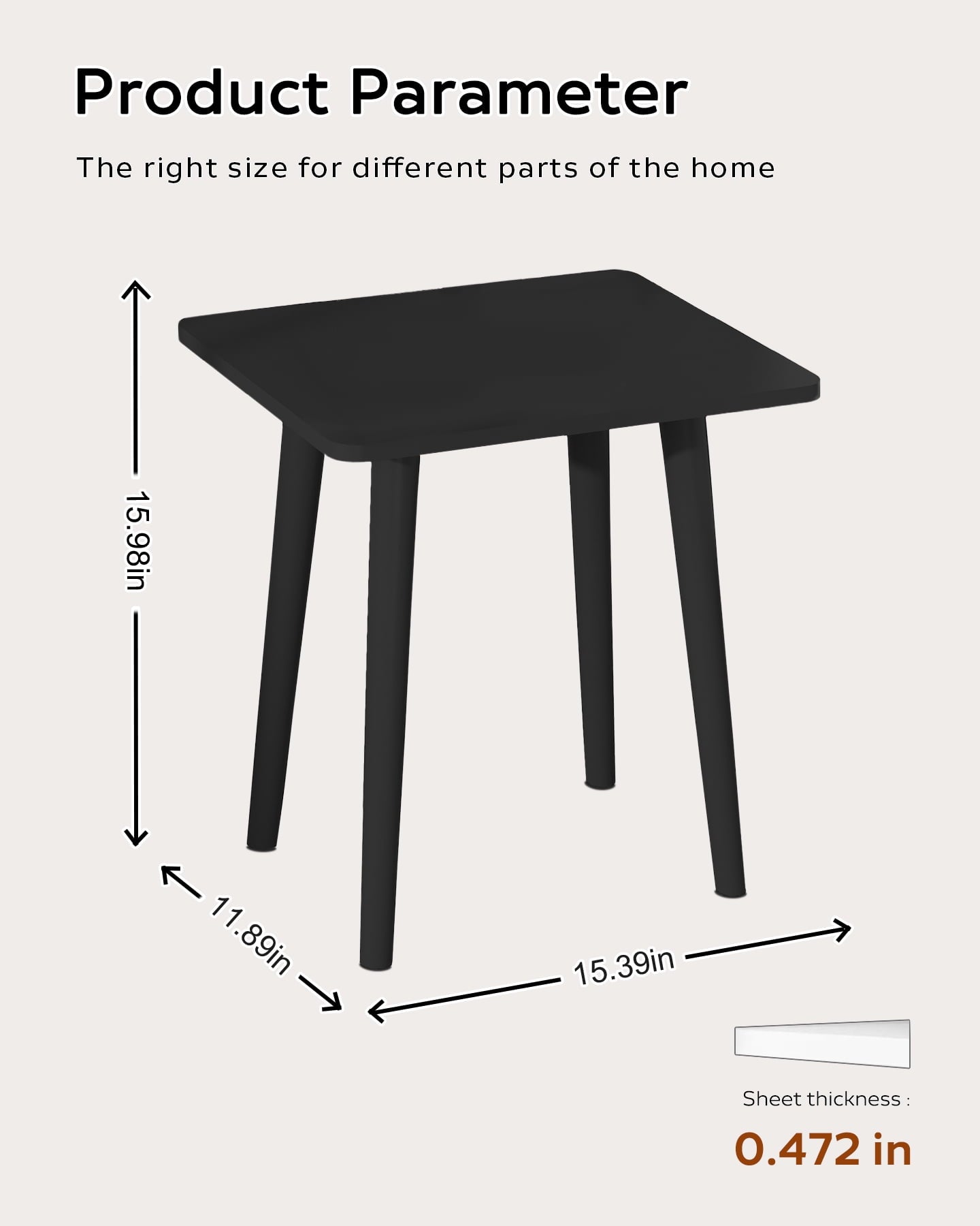MIRROTOWEL Side Table, Small Table, Modern Home Decor Bedside Table for Living Room Bedroom  Balcony Office Black