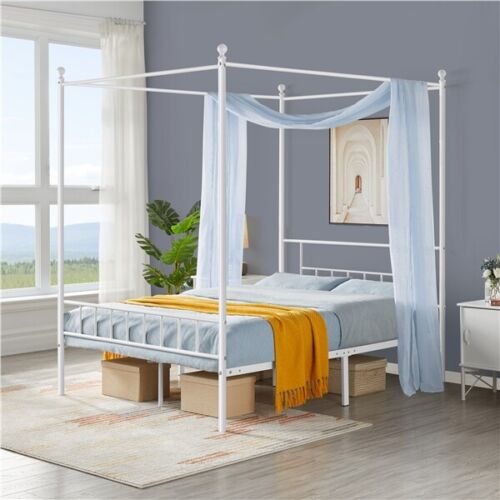 Metal Canopy Bed Frame With Headboard/Foot<wbr/>board Four-poster Bed Twin/Full/Quee<wbr/>n