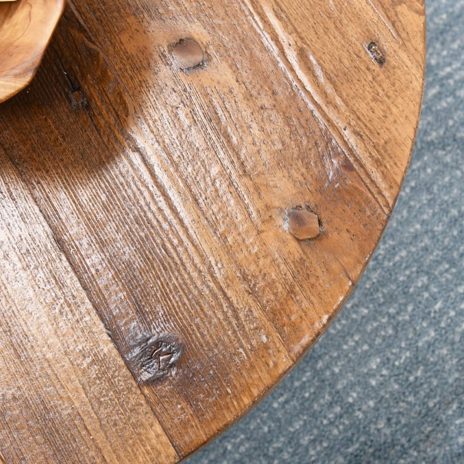 Greenage Old Pine Wood Round Coffee Table-27.6