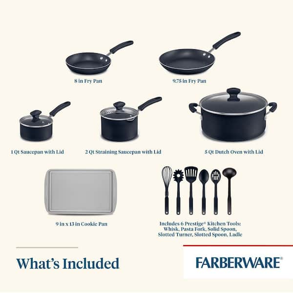 Cookstart 15-Piece Aluminum Nonstick Cookware Set in Black