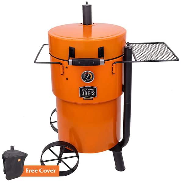 Bronco 284 sq. in. Drum Charcoal Smoker and Grill in Orange with Cover