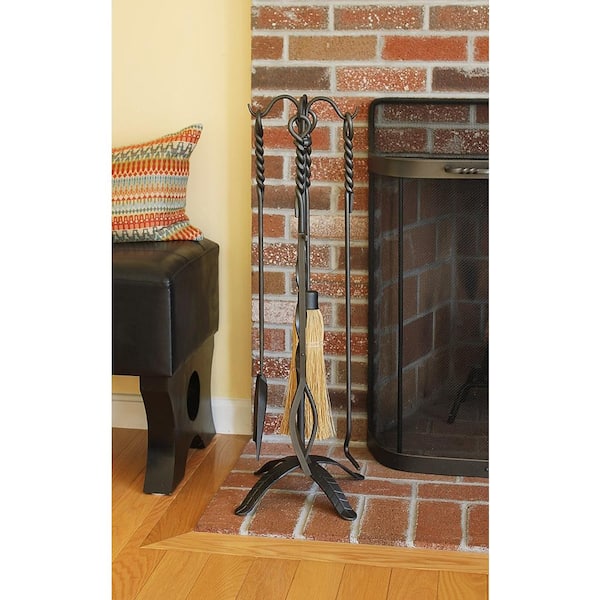 32 in. Tall 5-Piece Graphite Rope Fireplace Tool Set