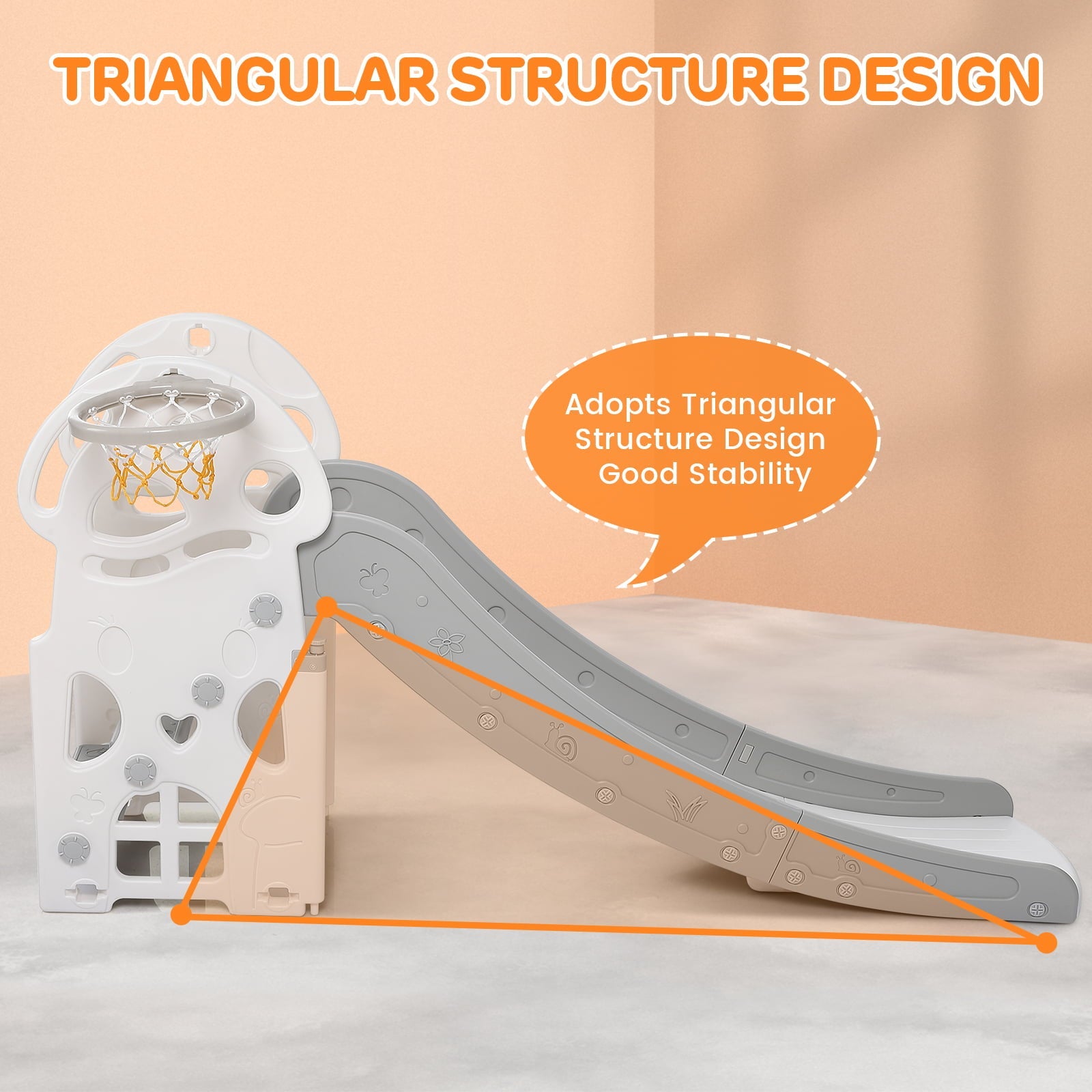 Kids Slide Toddler Slide, 2 in 1 Play Climber Slide, Playground Climber Slide Playset with Basketball Hoop for Toddlers 2 - 5, Ideal Gift for Boys and Girls Indoor Outdoor Toy