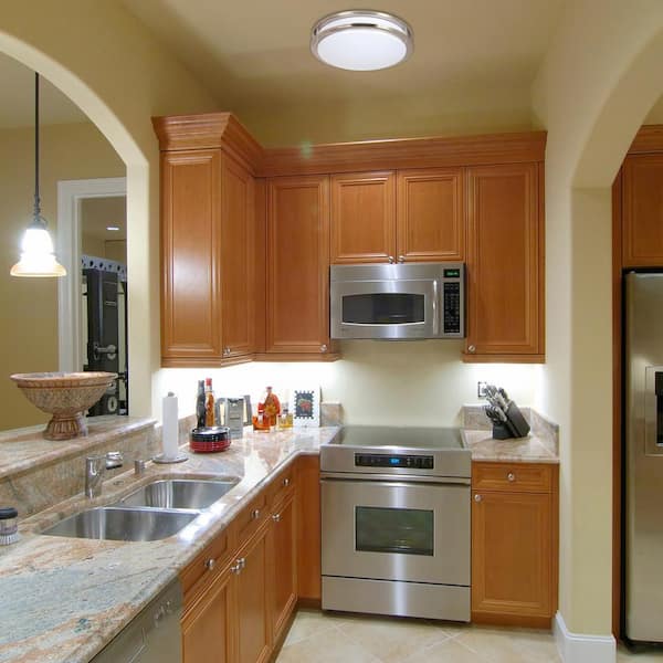 14 in. Satin Nickel LED Ceiling Mount Fixture, 5 CCT 2700K-5000K, 2100 Lumens, Dimmable