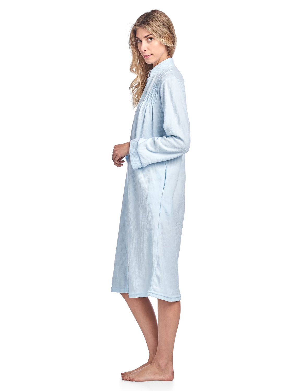 Casual Nights Women's Zipper Front Jacquard Terry Fleece Robe Duster - Blue - X-Large