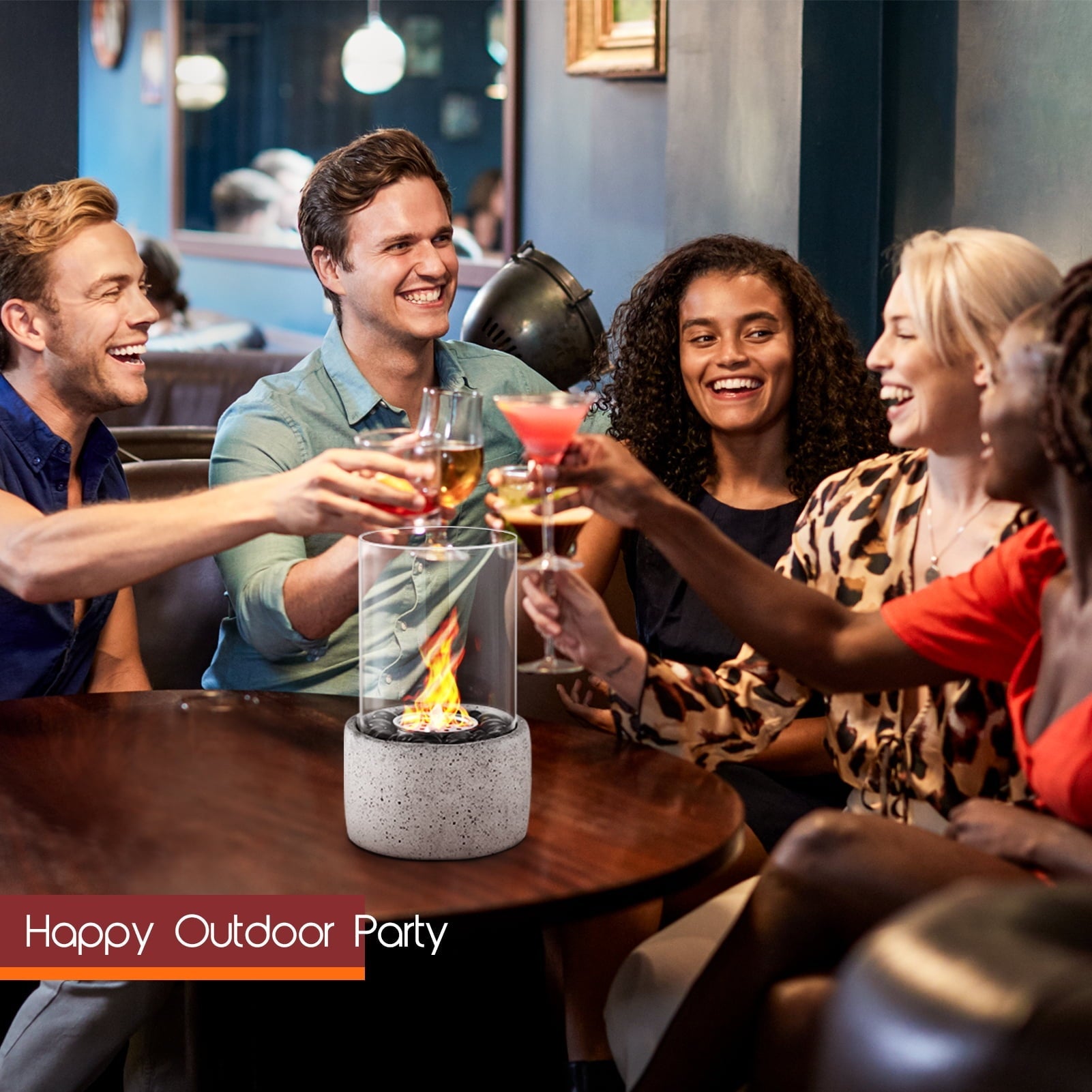 TACKLIFE Tabletop Fire Pit, Tabletop Fireplace with Glass Stone, Concrete Material and Windproof Glass Cover - FP1