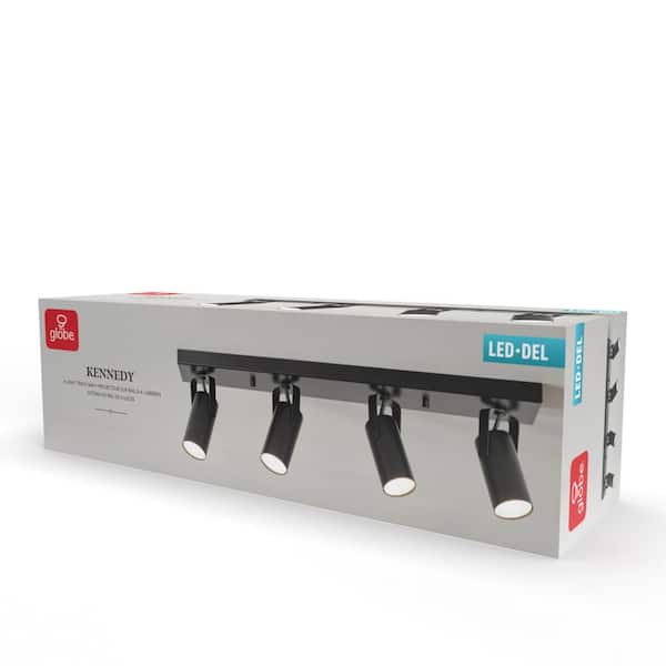 2 ft. 4-Light Matte Black Integrated LED Ceiling Mounted Hardwired Track Lighting Kit with Cylindrical Black Heads