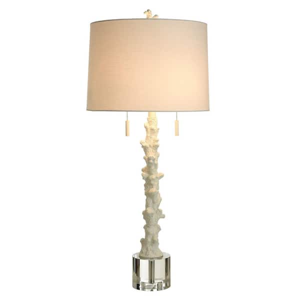 35.75 in. White, Clear Antlers Task and Reading Table Lamp for Living Room with White Linen Shade