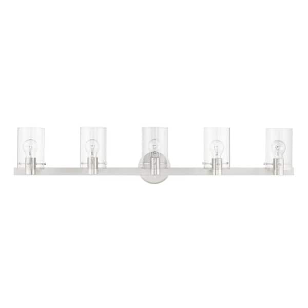 Munich 42 in. 5-Light Brushed Nickel Vanity Light with Clear Glass
