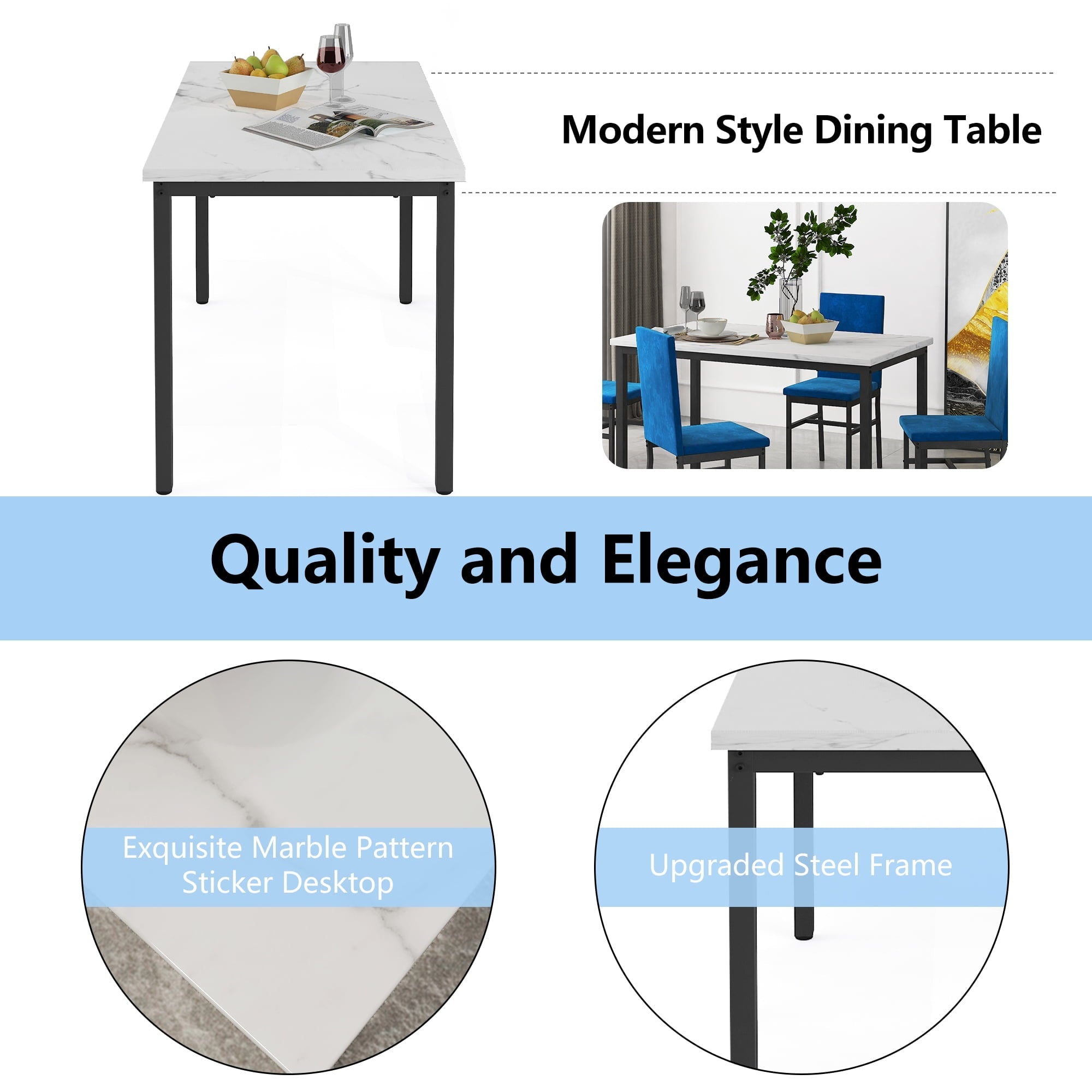 Rectangle Dining Table Set, 5 Pieces Dining Set, Dine Table and 4 Velvet Chairs, Compact Kitchen Table Set for Home, Breakfast Nook, Cafeteria Dining Room, JA4324