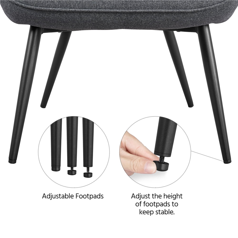 Easyfashion Mid-Century Modern Fabric Wingback Accent Chair with Ottoman, Set of 2, Gray