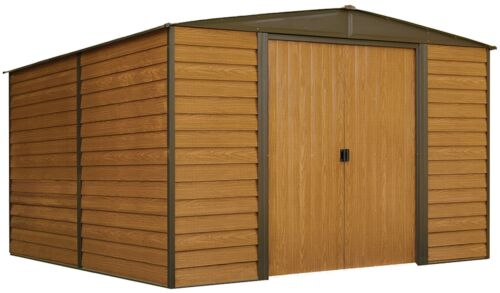 Steel Storage Shed 10 x 12 ft. Galvanized Low Gable Coffee/Woodgra<wbr/>in