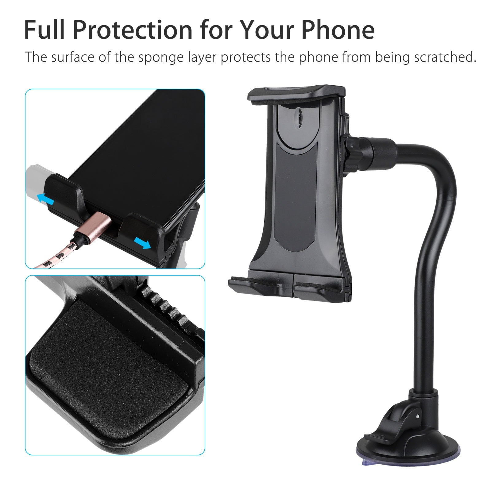 Tablet Car Mount Holder, TSV Long Arm Suction Cup Mount Stand Cradles for 4-12inch Tablet Cell Phone SUV Truck Vehicle Auto, Windshield Mount Holder, 360degree Rotating Hands-Free Navigation