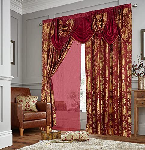 Golden Rugs Jacquard LuXury Curtain Window Panel Set Curtain with Attached Va...