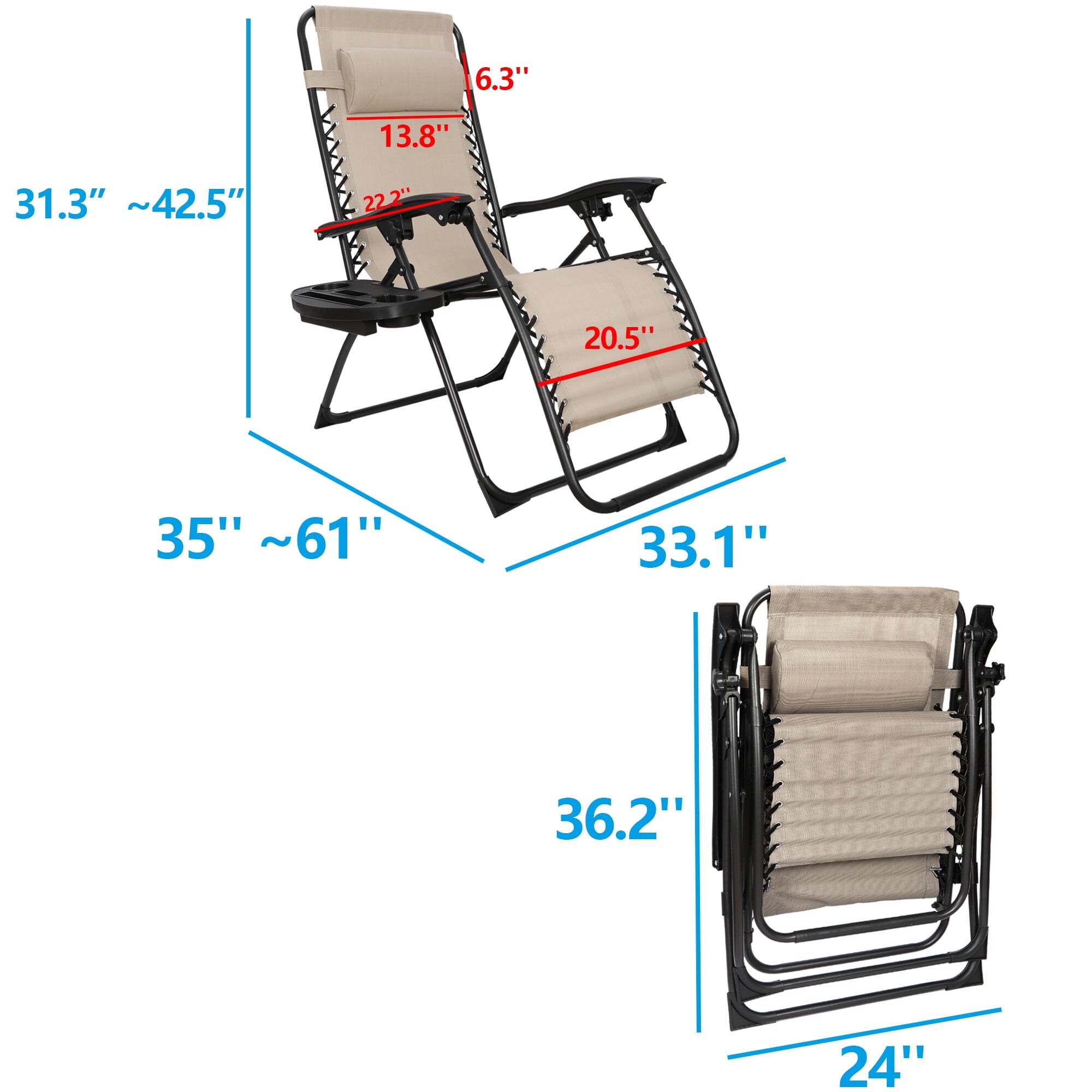 HomGarden 2 Pack Steel Zero-Gravity Chair - Beige