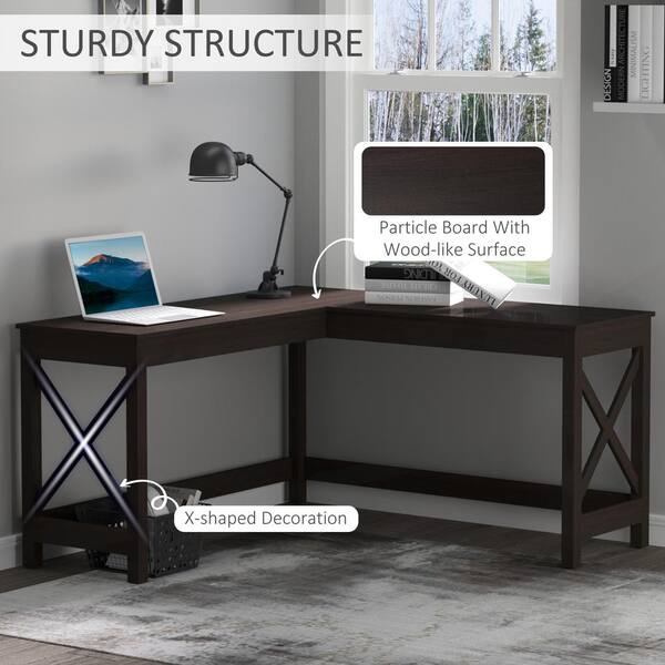 57 in. L-Shaped Polar Brown Wood Computer Desk