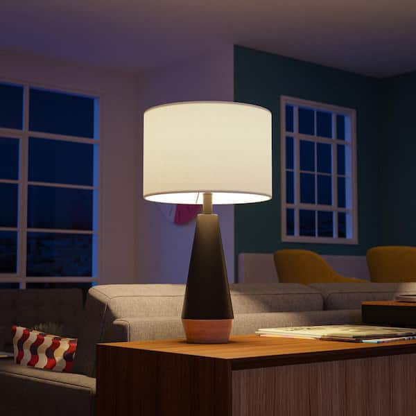 Keswick 21.25 in. Black and Light Wood Grain Accent Lamp