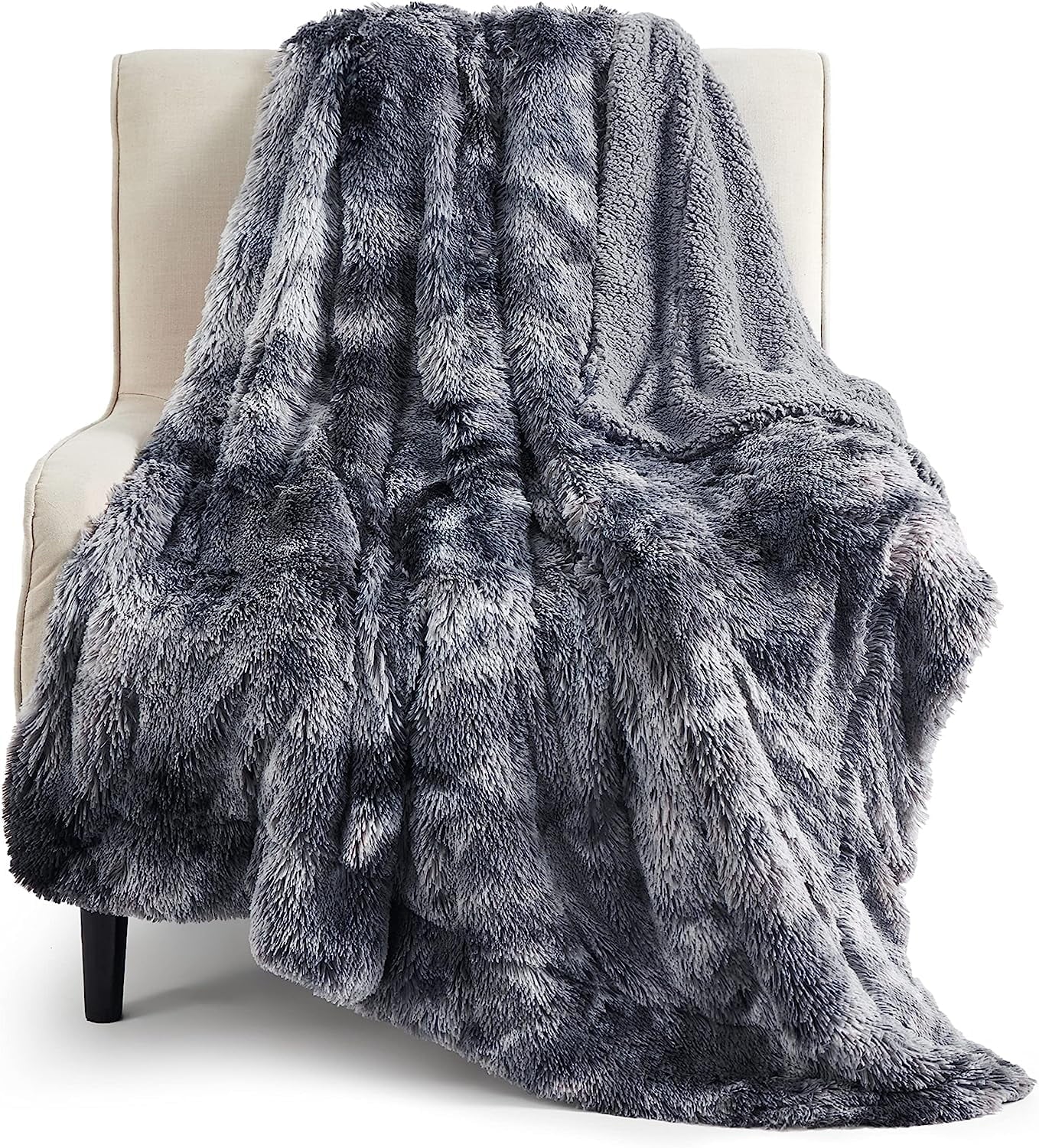 Bedsure Faux Fur Throw Blankets Grey - Tie-Dye Fuzzy Fluffy Super Soft Furry Plush Decorative Comfy Shag Thick Sherpa Shaggy