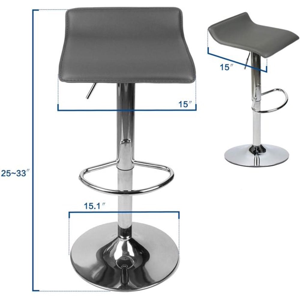 PULUOMIS Leather Bar Stools Set of 2 Swivel Bar Stools Adjustable Dining Chair Gray Low Back