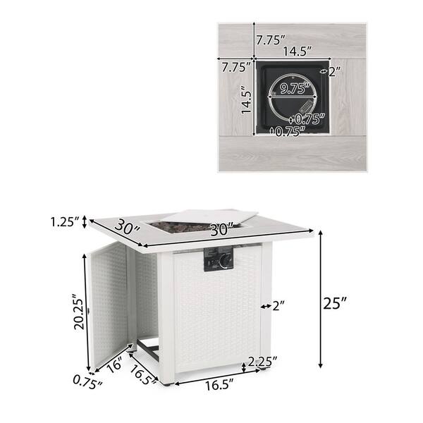 Symonds White/Light Grey Wood Grain Square Metal Fire Pit