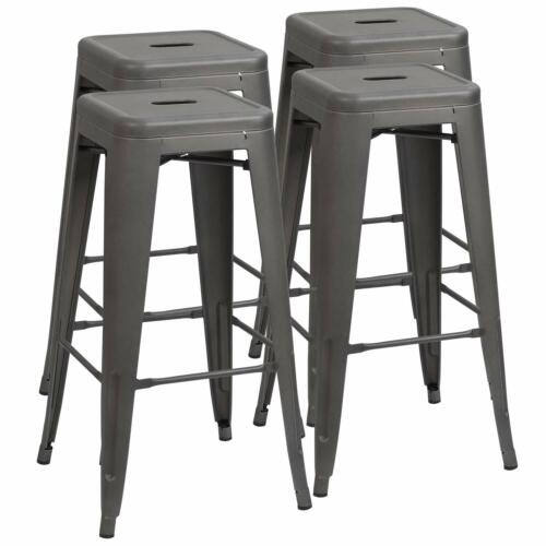 30 Inches 4 Metal Bar Stools Stackable High Backless Lightweight Rubber Feet