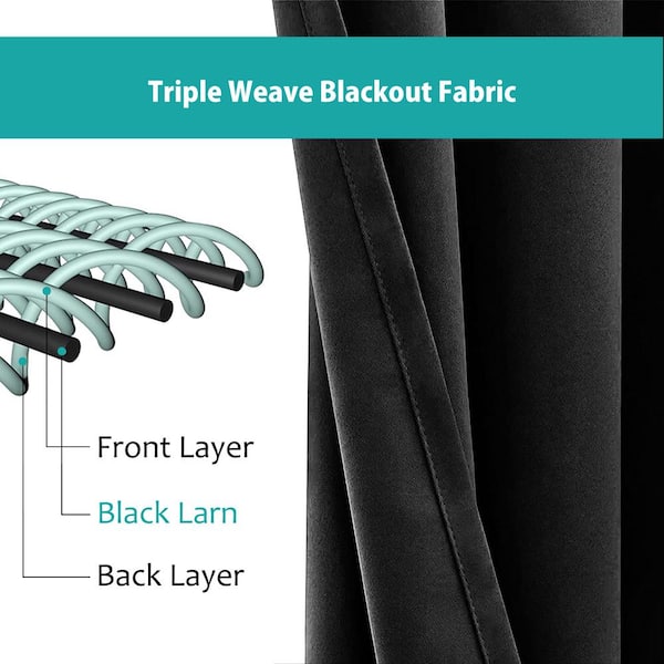 42 in. W x 72 in. L Blackout Curtains with Grommet Top Room Darkening Noise Reducing, Black（1 Panel）