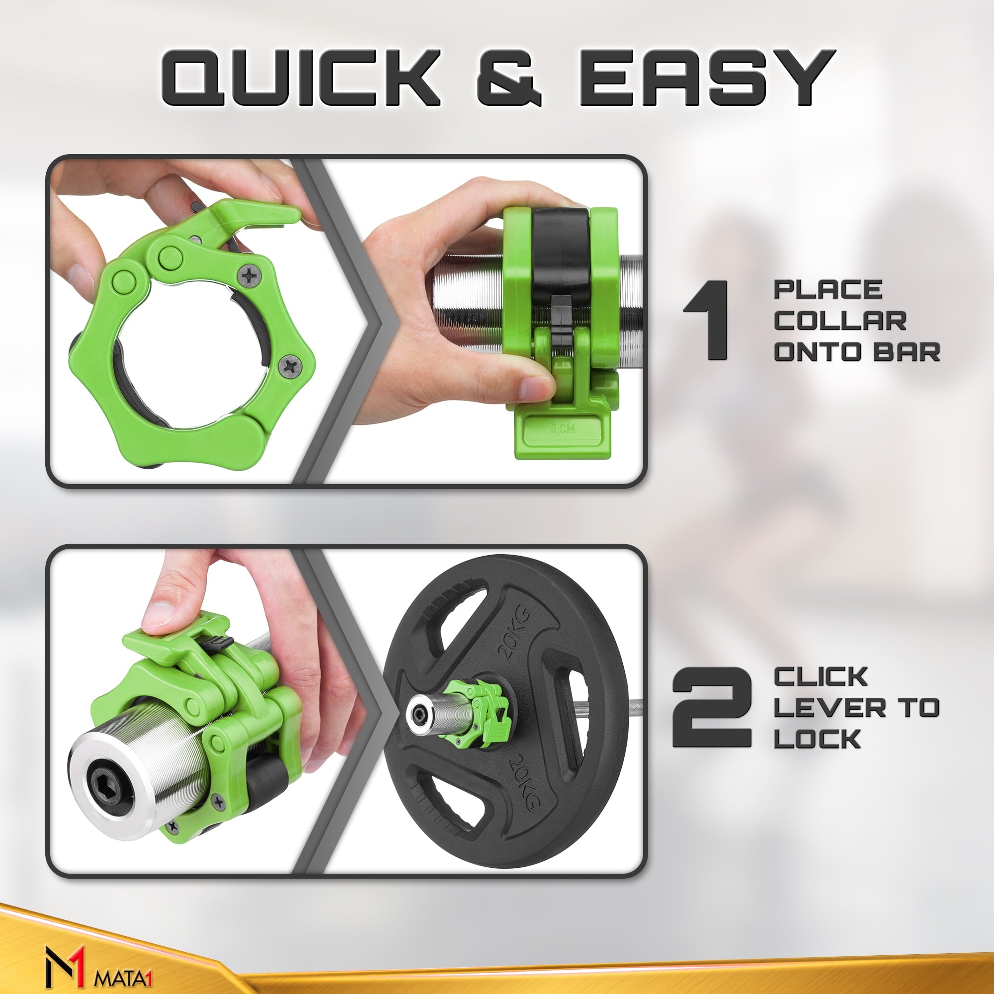 2 inch Olympic Barbell Clips Clamp Barbell Collars Set of 2 Green by Mata1-USA