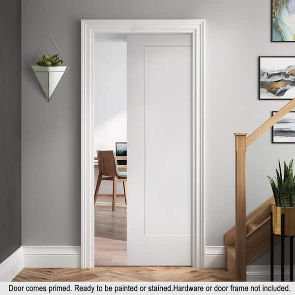 30 in. x 80 in. 1-Panel Hollow Core White Primed Composite MDF Interior Door Slab for Pocket Door