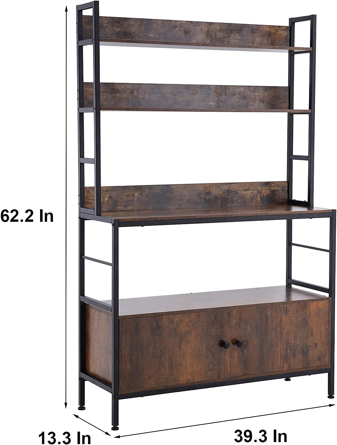 NAIYUFA 5-Tier Kitchen Baker’s Rack with Storage,Large Bakers Rack with Cabinet, Heavy Duty Oven Stand Microwave Rack,Free Standing Kitchen Utility Shelf with Storage,Metal Spice Rack with Hooks