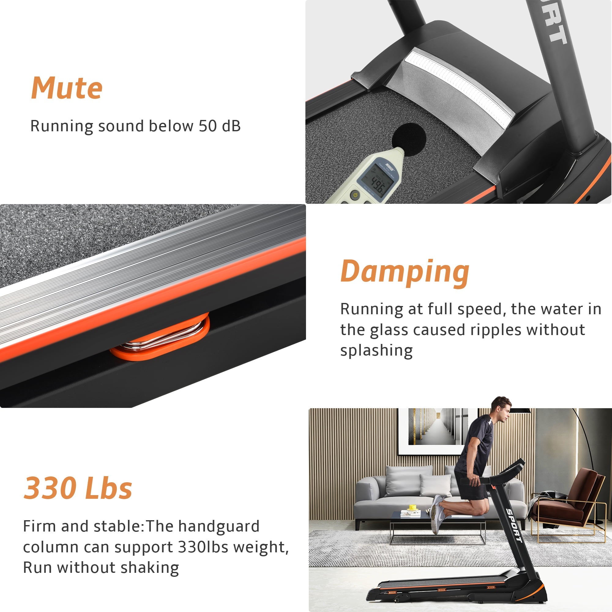 SEGMART Electric Foldable Treadmill w/3 Manual Adjustable Incline, 16.5'' Wide Tread Belt Treadmills for Home, Digital Exercise Machine with 14.8 KM/h Max Speed for Home & Gym Cardio Fitness, S5562