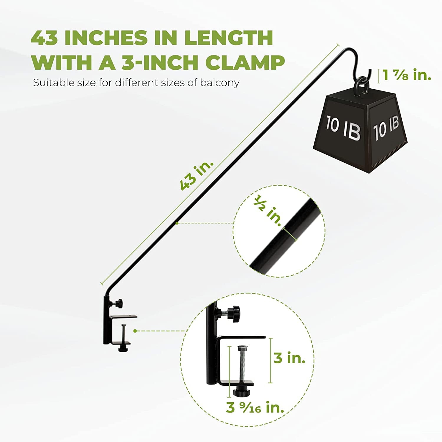 Terry 43in Deck Hook for Bird Feeder,Plant Hanger for Railing