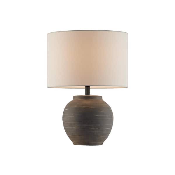 Hookston Black 18 in. Ceramic Table Lamp with White Fabric Shade