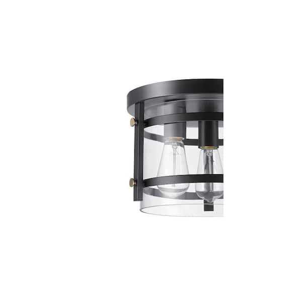 Huxley 11.9 in. 3-Light Dark Bronze Flush Mount Ceiling Light with Clear Glass Shade