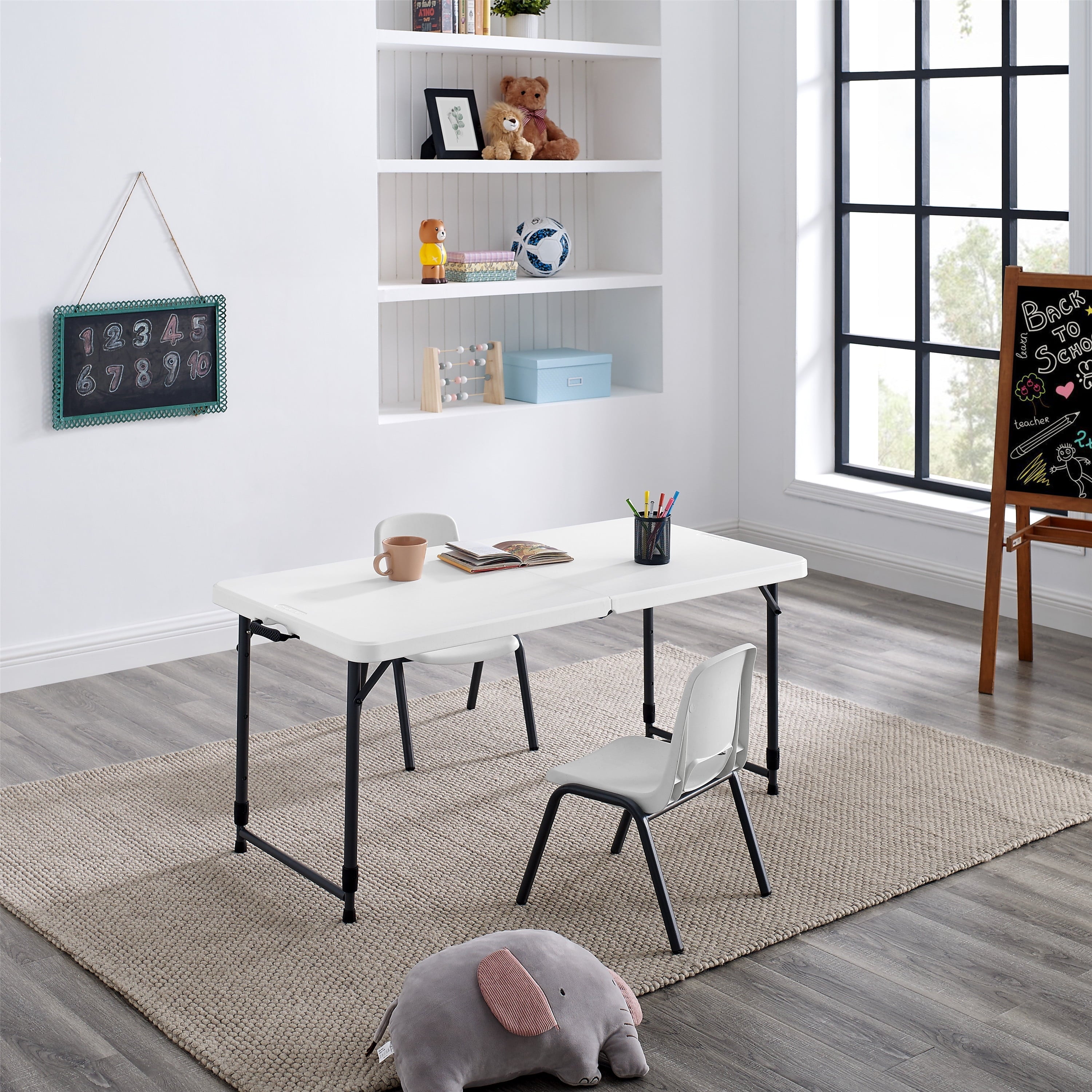 Mainstays 4 Foot Adjustable Height Premium Folding Table, White Granite