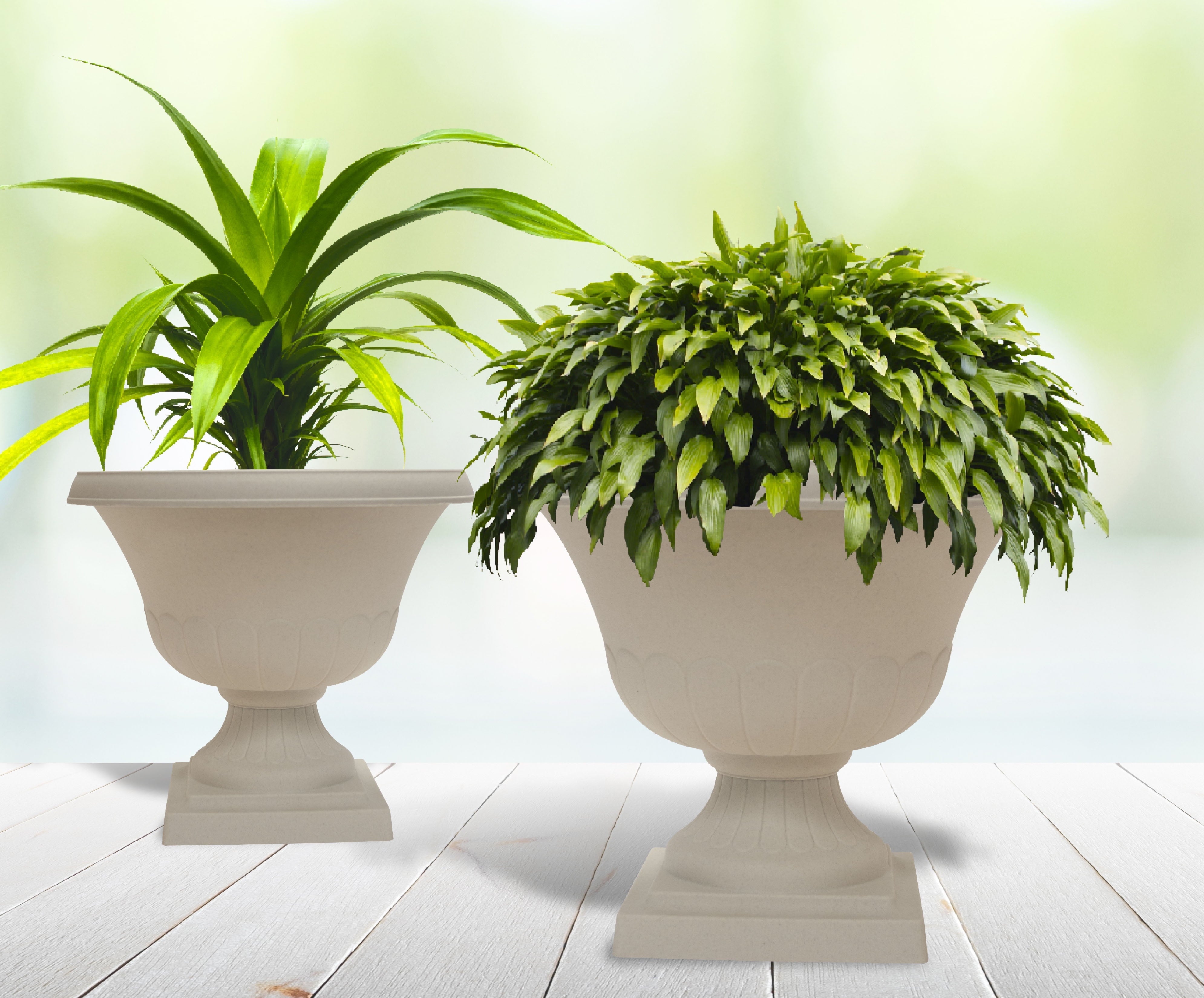 12IN Misco Florentine Stone-Colored Urn Resin Planter (2 Pack)