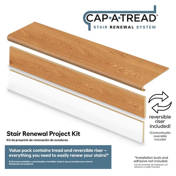 Haley Oak 1.69 in. T x 47 in. L x 12.15 in. W  Laminate Stair Tread and Riser Kit Adhesive