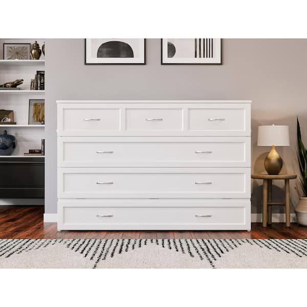 Northfield White Solid Wood Frame Queen Murphy Bed Chest with Mattress and Built in Charging Station