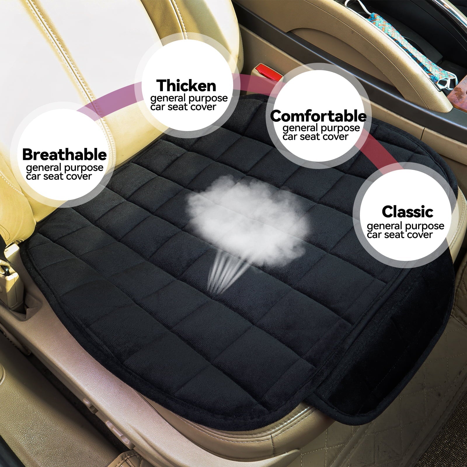XUKEY 2pcs Universal Front Car Seat Cushion Cover Pad Chair Breathable Protector Soft Black