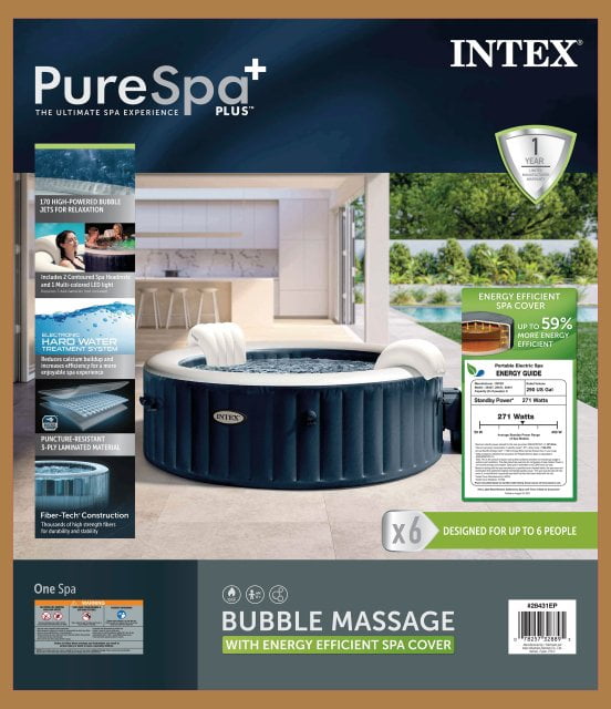 Intex PureSpa Plus 6 Person Inflatable Round Hot Tub with 170 AirJets, Blue