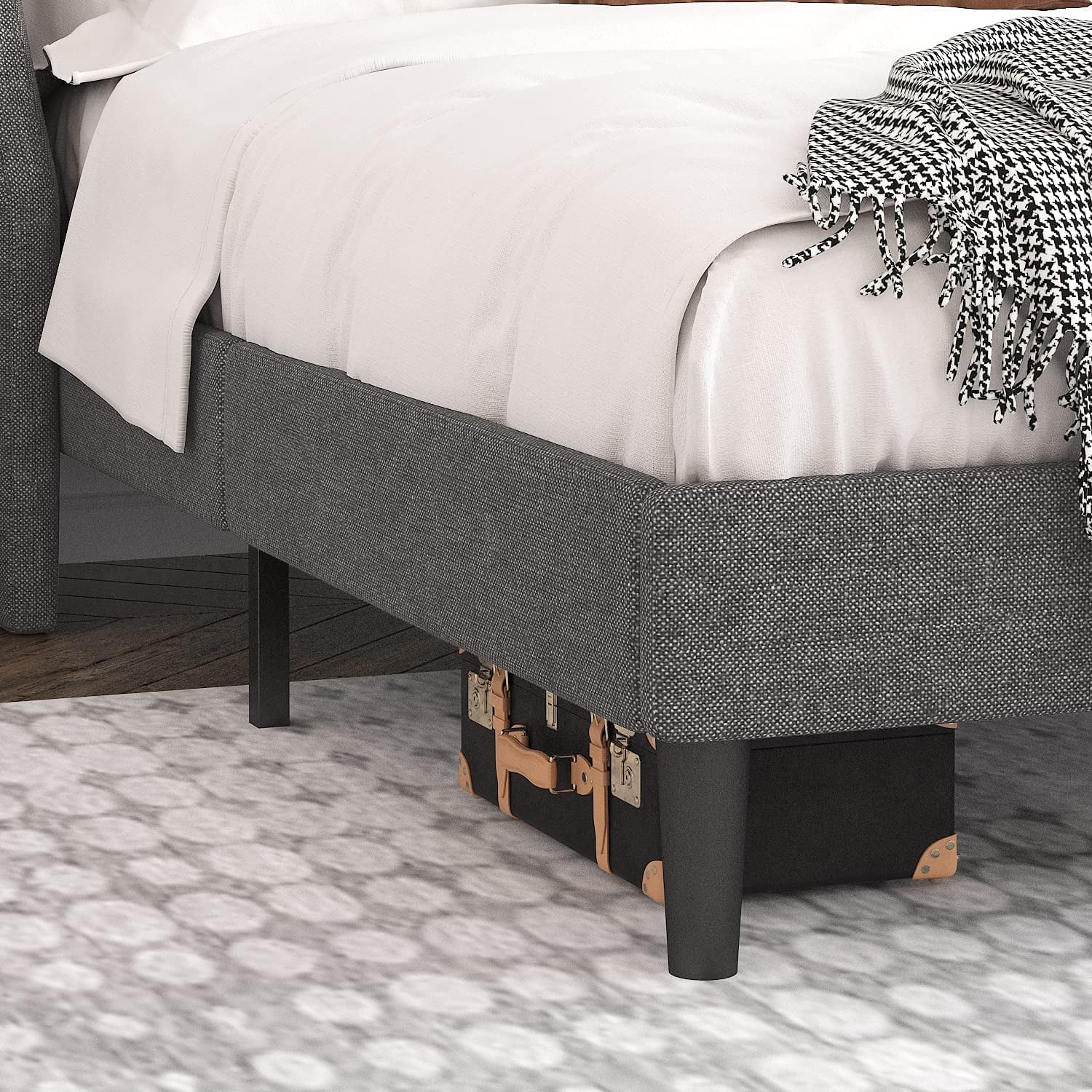 Einfach Queen Size Platform Bed Frame with Upholstered Wingback Headboard, Light Grey