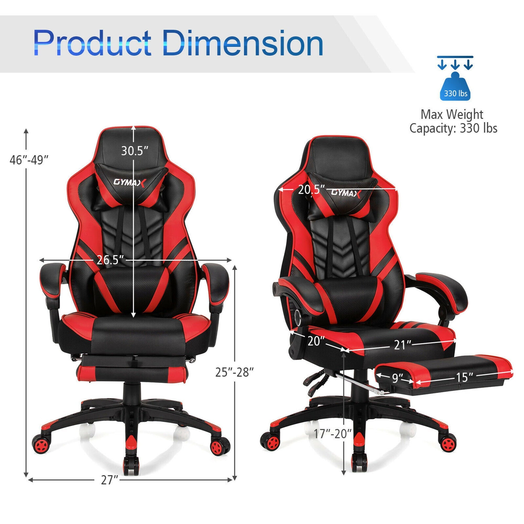 Gymax Office Computer Desk Chair Gaming Chair Adjustable Swivel w/Footrest Red