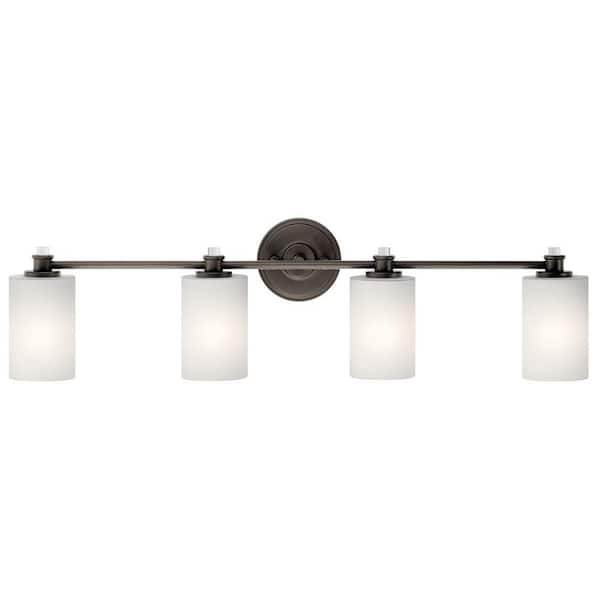 Joelson 34 in. 4-Light Olde Bronze Transitional Bathroom Vanity Light with Satin Etched Cased Opal Glass