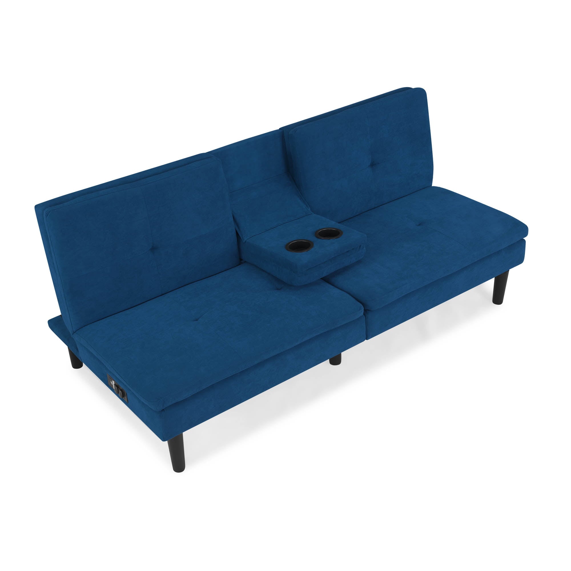 Serta Princeton Modern Futon with Pull Down Drink Tray, Blue Fabric