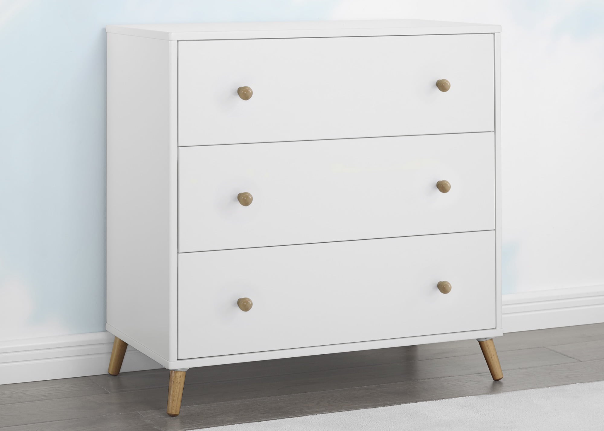 Delta Children Essex 3 Drawer Dresser with Interlocking Drawers - Greenguard Gold Certified, Bianca White/Natural
