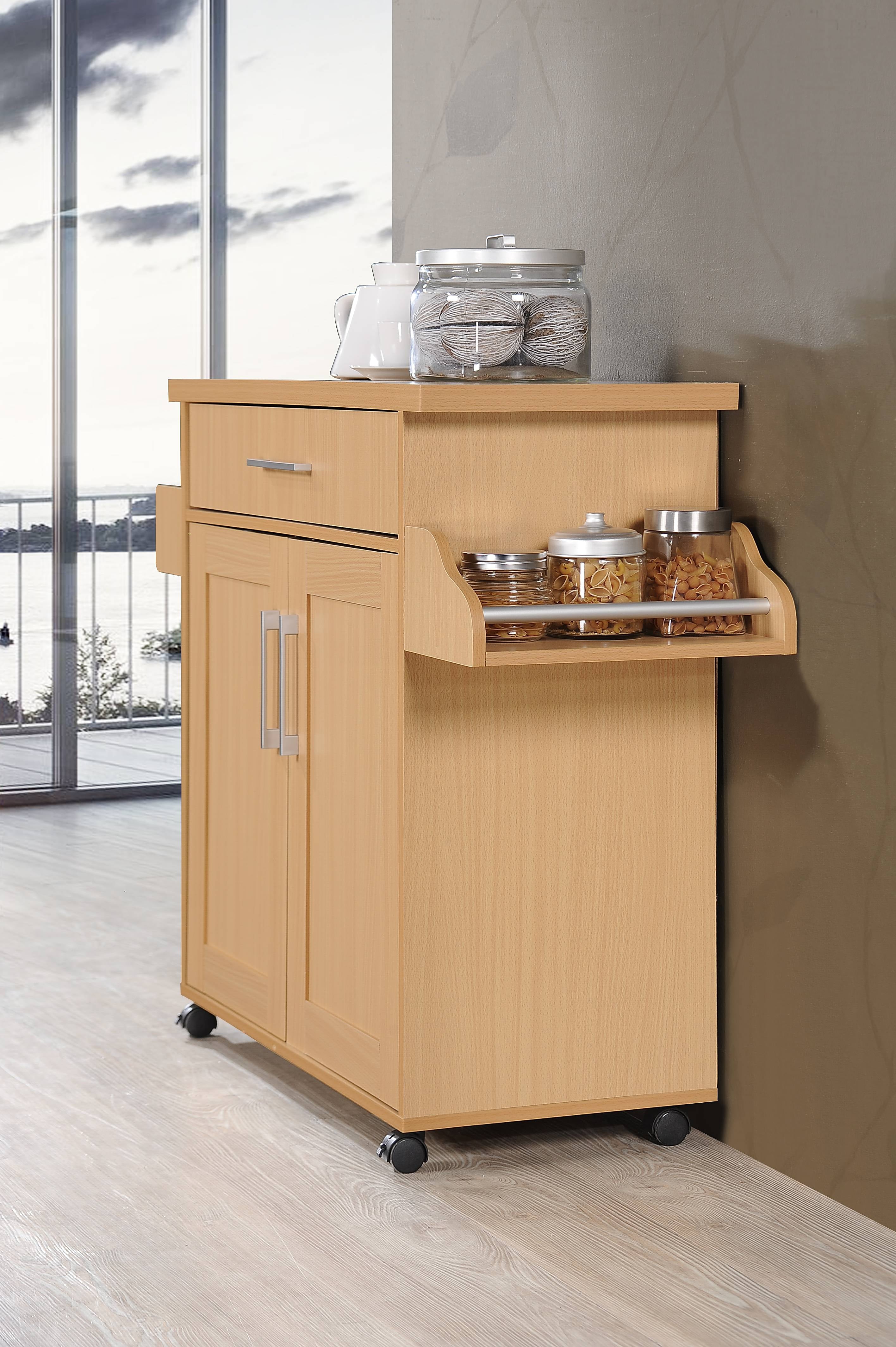 Hodedah Kitchen Cart with Spice Rack plus Towel Holder, Beech