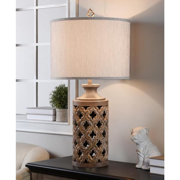 34.5 in. Vincent Gray Table Lamp with Gray Hardback Fabric Shade
