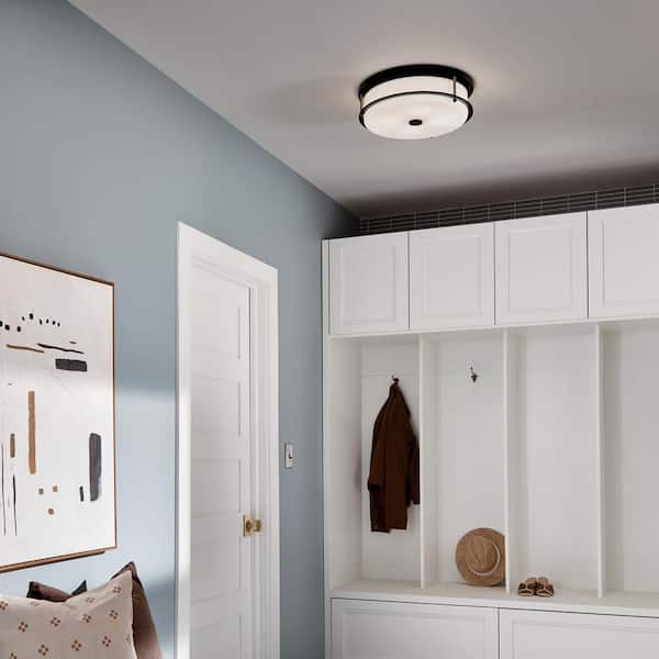 Brit 18 in. 4-Light Black and Champagne Bronze Industrial Hallway Flush Mount Ceiling Light